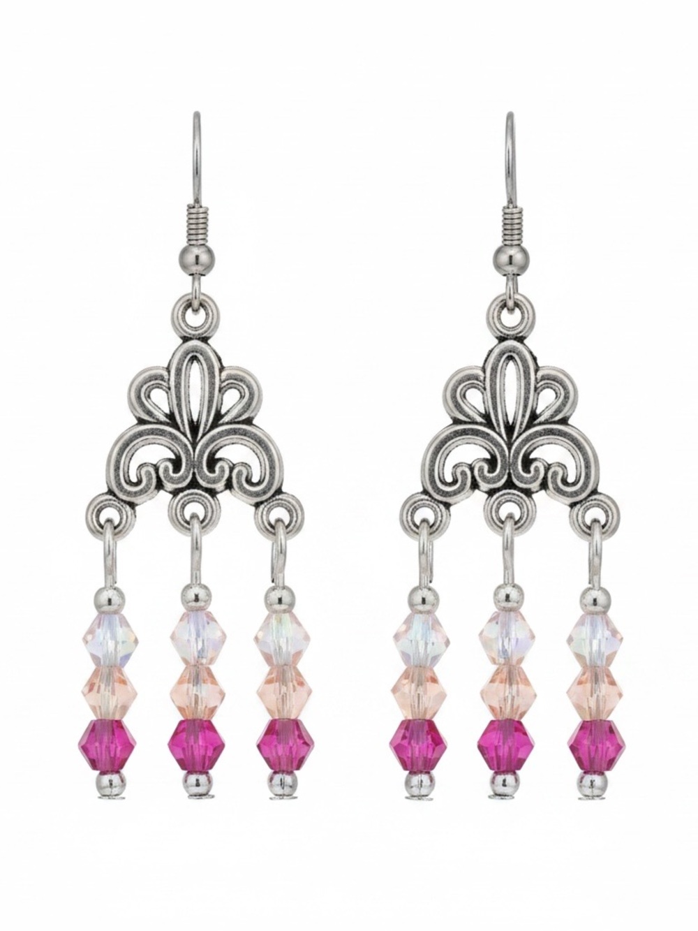 Pink Ombré Crystal Chandelier Beaded Earrings